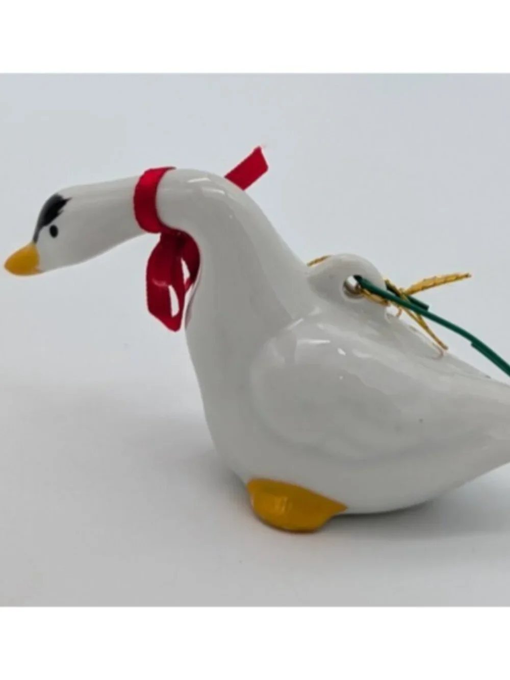 lot of 3 WHITE CERAMIC DUCK GOOSE geese w/RED BOW 2.5” ORNAMENT